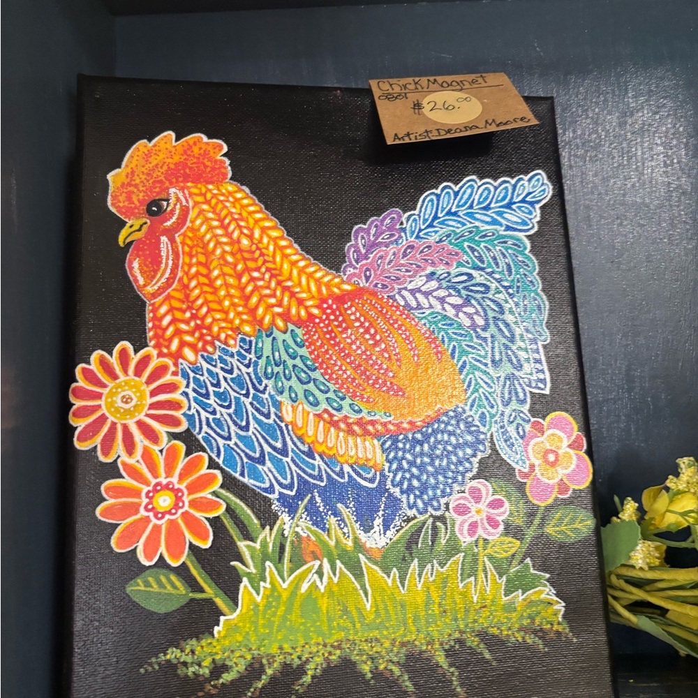 Vibrant Orange and Blue Rooster Painting